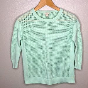 J Crew Eyelet Crochet Sweater Green Pastel